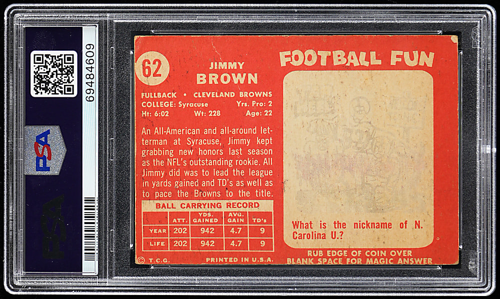 1958 Topps Football #62 Jim Brown Rookie PSA GOOD 2
