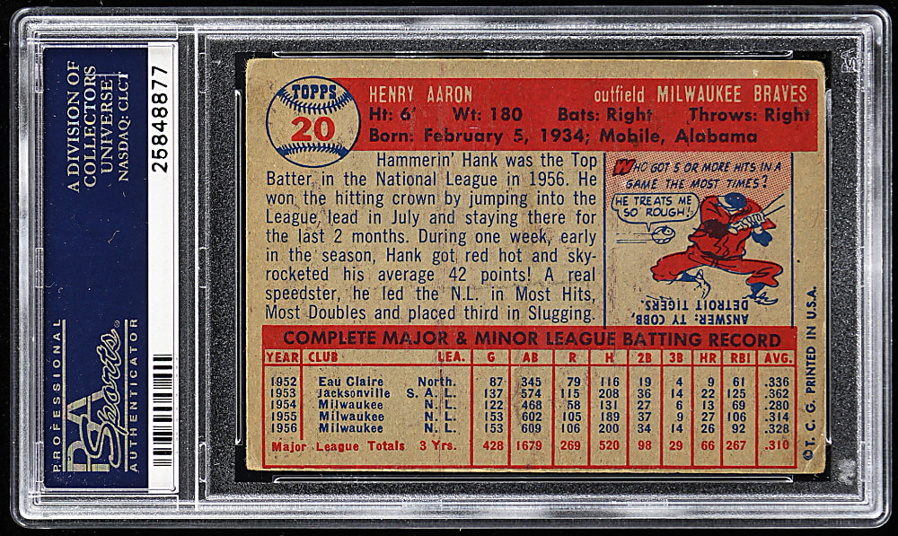 1957 Topps #20 Hank Aaron PSA VG-EX 4