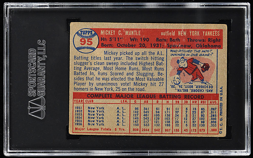 1957 Topps #95 Mickey Mantle SGC GOOD+ 2.5