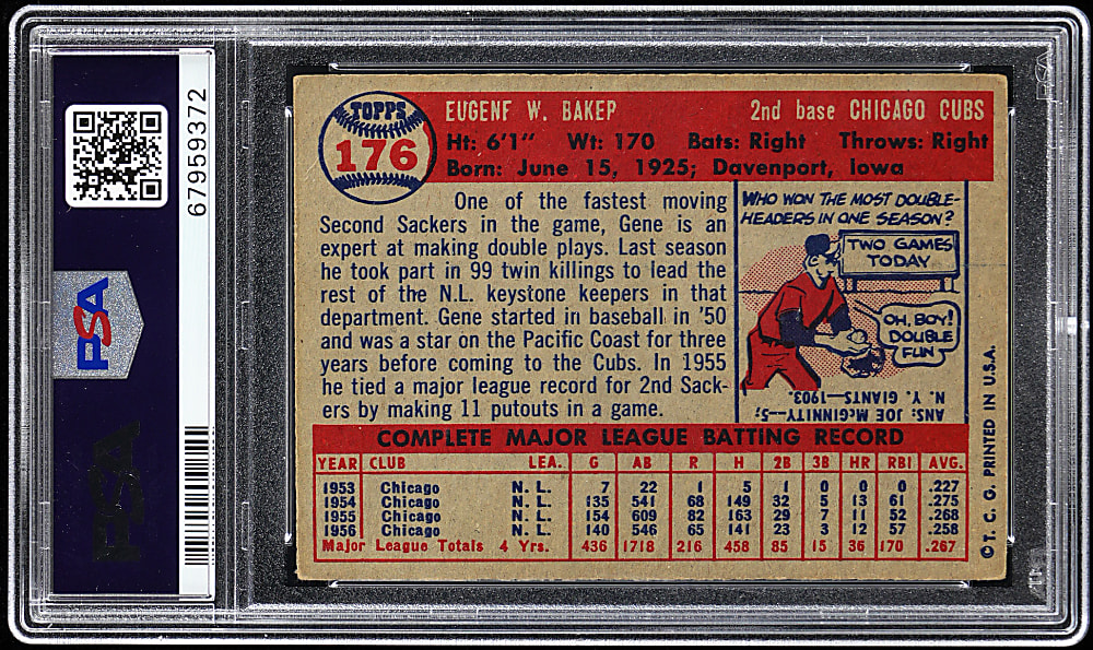 1957 Topps #176 Gene Baker "Bakep" Error PSA VG-EX 4