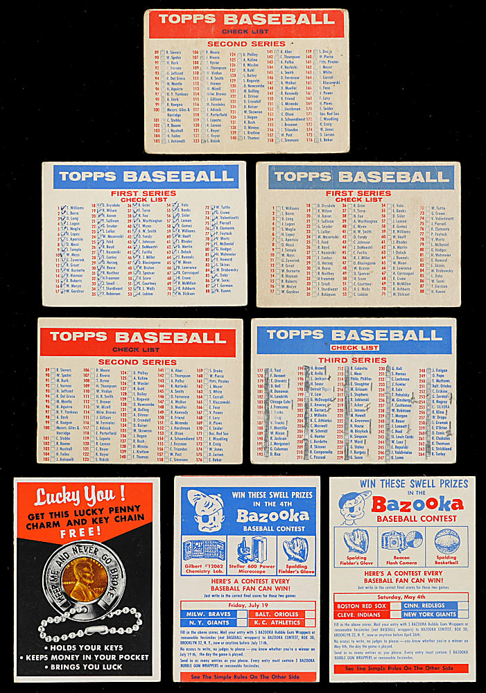 1957 Topps Unnumbered Set (13) with All Checklist Variations, Contest Cards, Lucky Penny Insert & (5) PSA Graded