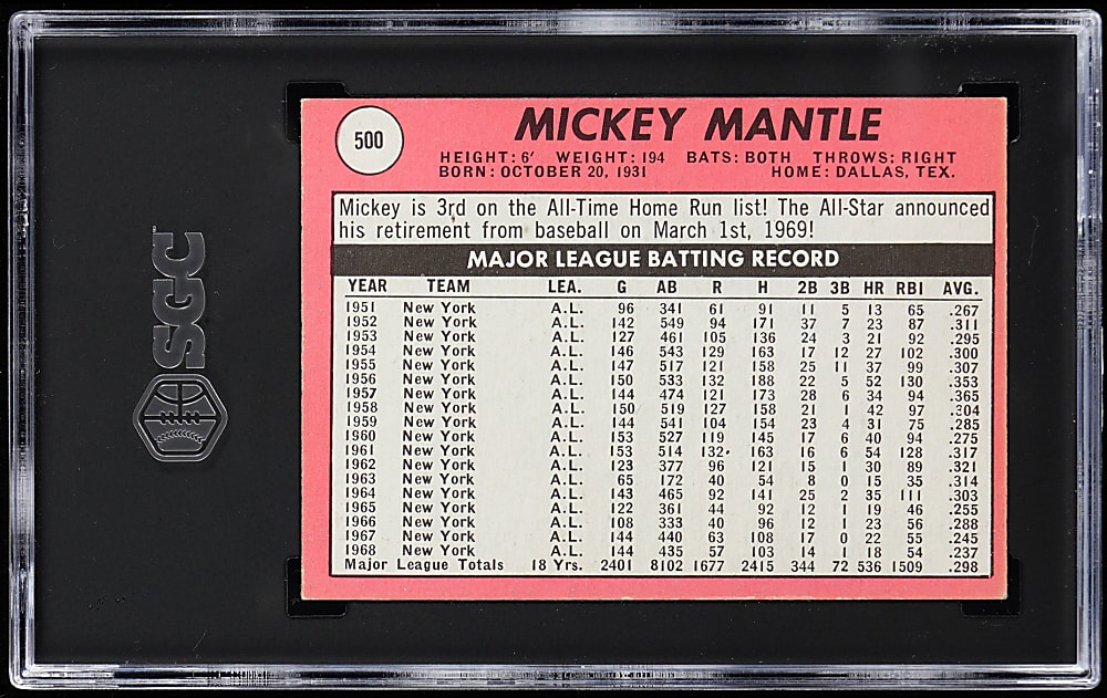 1969 Topps #500 Mickey Mantle SGC EX 5