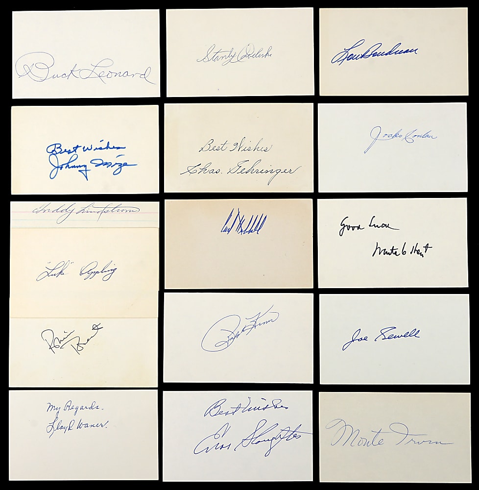 Signed Index Cards Collection (400+) with 17 Hall of Famers and Many Old-Timers