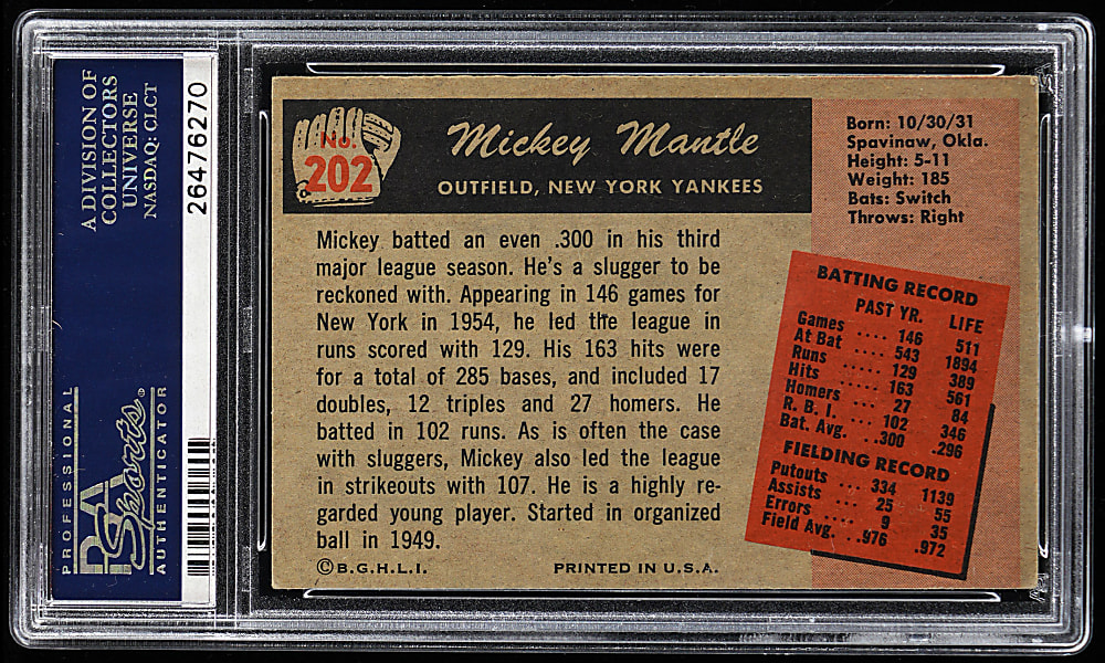 1955 Bowman #202 Mickey Mantle PSA EX 5