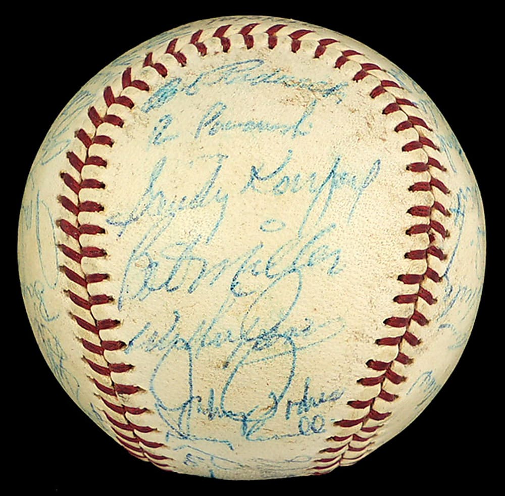 1963-1964 Los Angeles Dodgers Team-Signed ONL/Giles Baseball with (35) Signatures Including Koufax, Drysdale, Durocher & Aaron - Full JSA LOA