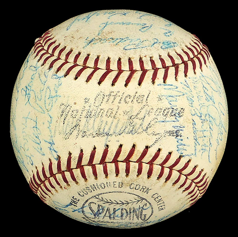 1963-1964 Los Angeles Dodgers Team-Signed ONL/Giles Baseball with (35) Signatures Including Koufax, Drysdale, Durocher & Aaron - Full JSA LOA