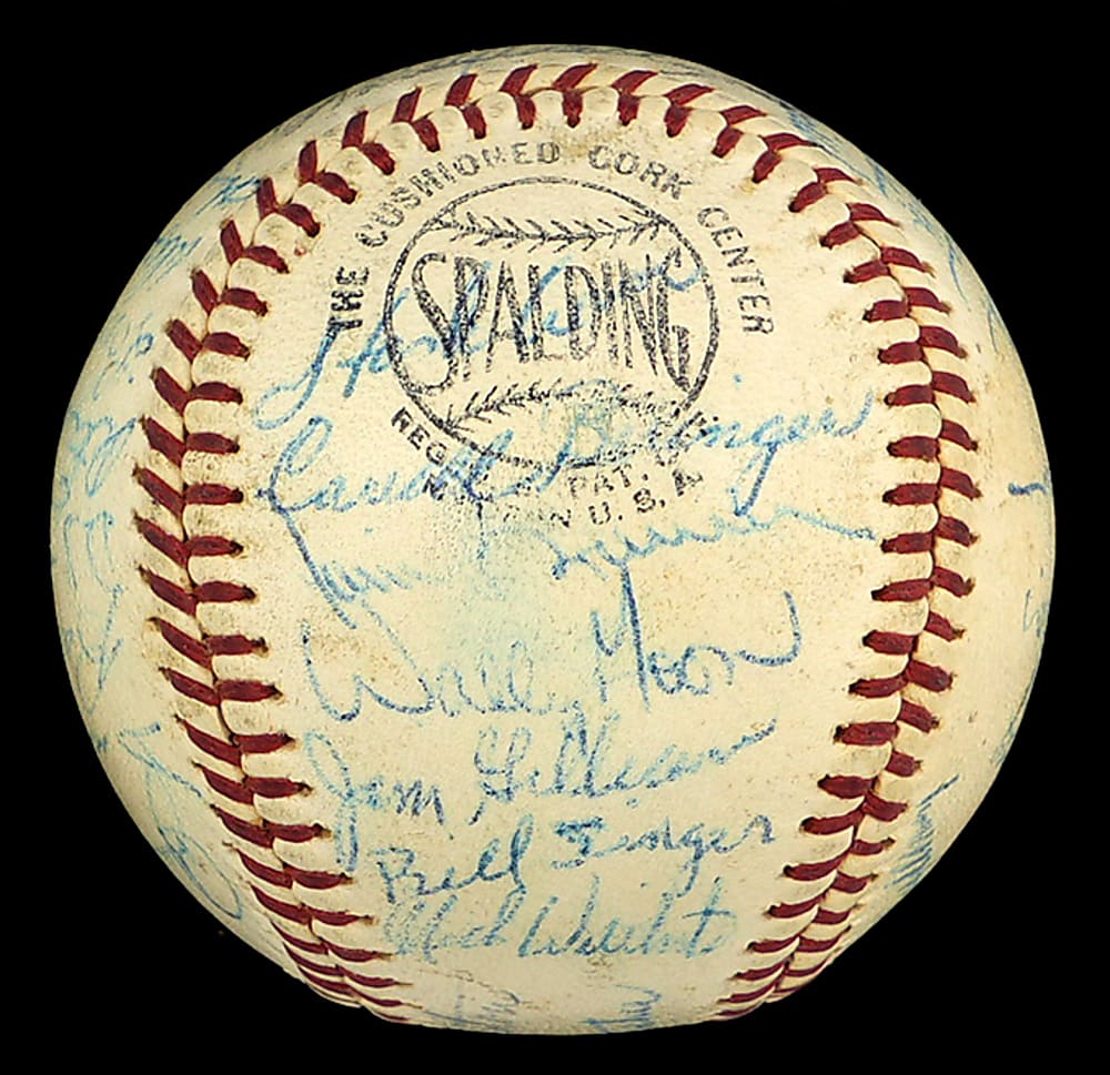 1963-1964 Los Angeles Dodgers Team-Signed ONL/Giles Baseball with (35) Signatures Including Koufax, Drysdale, Durocher & Aaron - Full JSA LOA