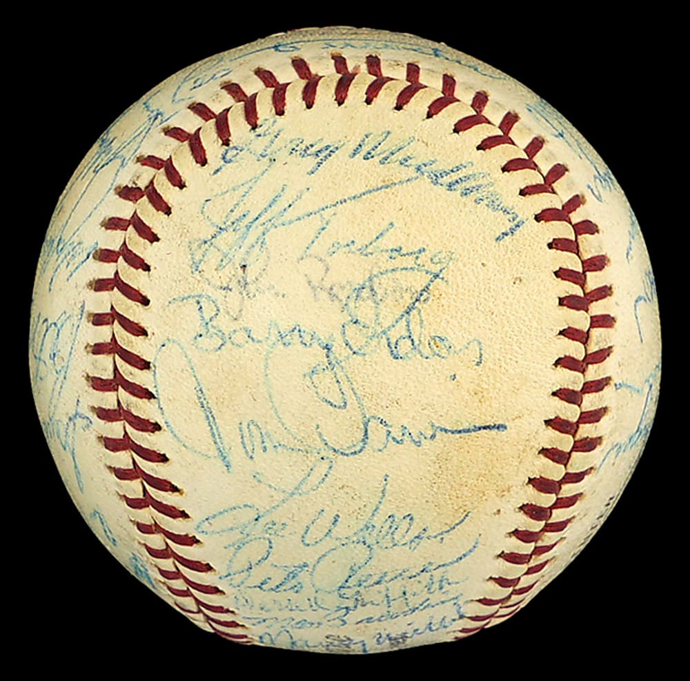 1963-1964 Los Angeles Dodgers Team-Signed ONL/Giles Baseball with (35) Signatures Including Koufax, Drysdale, Durocher & Aaron - Full JSA LOA