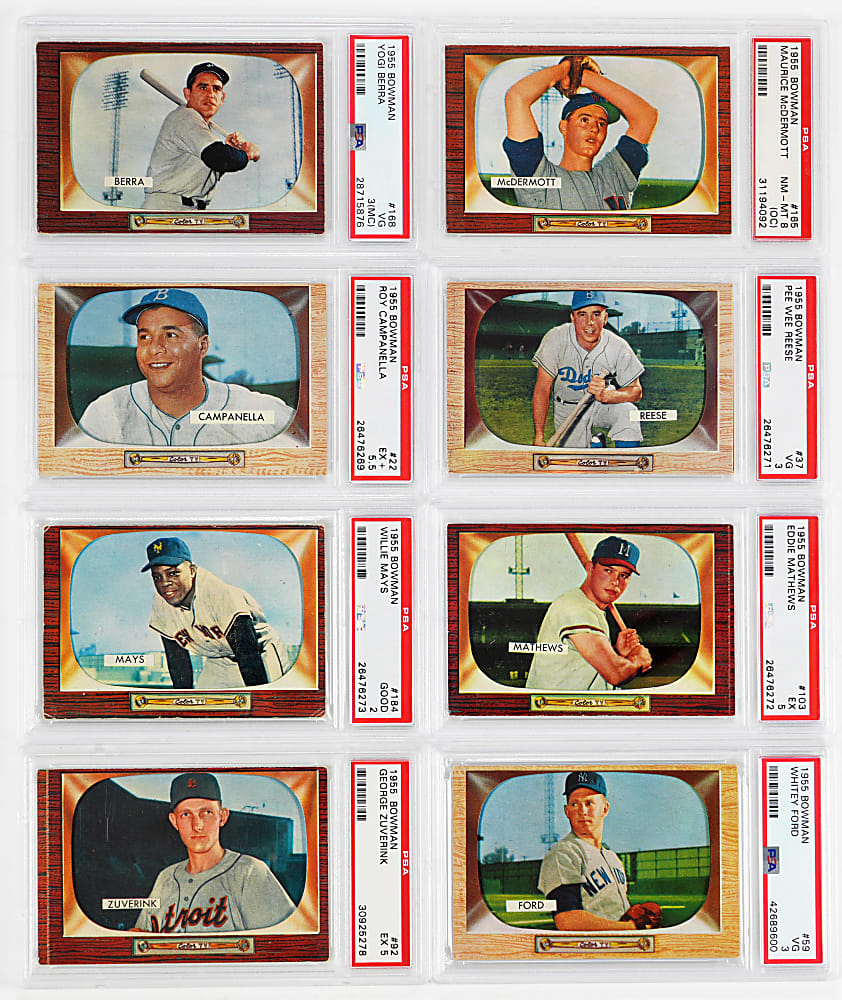 1955 Bowman PSA Graded Collection (8) with (6) Hall of Famers Including Willie Mays
