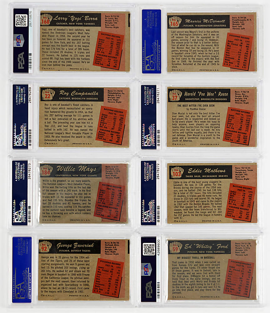 1955 Bowman PSA Graded Collection (8) with (6) Hall of Famers Including Willie Mays