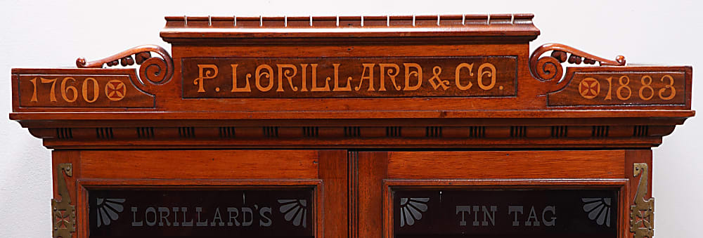 1883 P. Lorillard & Co. Tin Tag Tobacco Countertop Display Cabinet