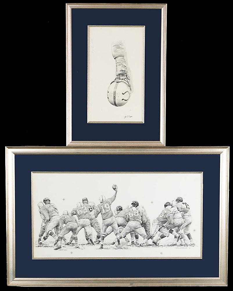 1960s Robert Riger Baltimore Colts Original Illustrations (3) with Johnny Unitas