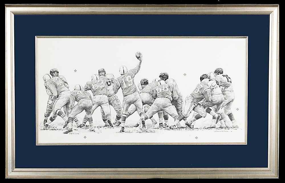 1960s Robert Riger Baltimore Colts Original Illustrations (3) with Johnny Unitas