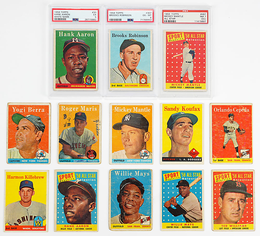 1958 Topps Near Set (490/494) with 6 PSA Graded Plus 22 Yellow Letters/Team Card Variations & (2) Contest/Emblem Cards