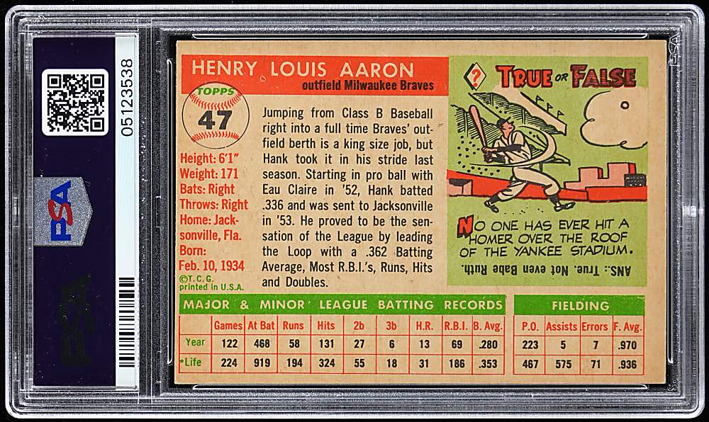 1955 Topps #47 Hank Aaron PSA NM 7