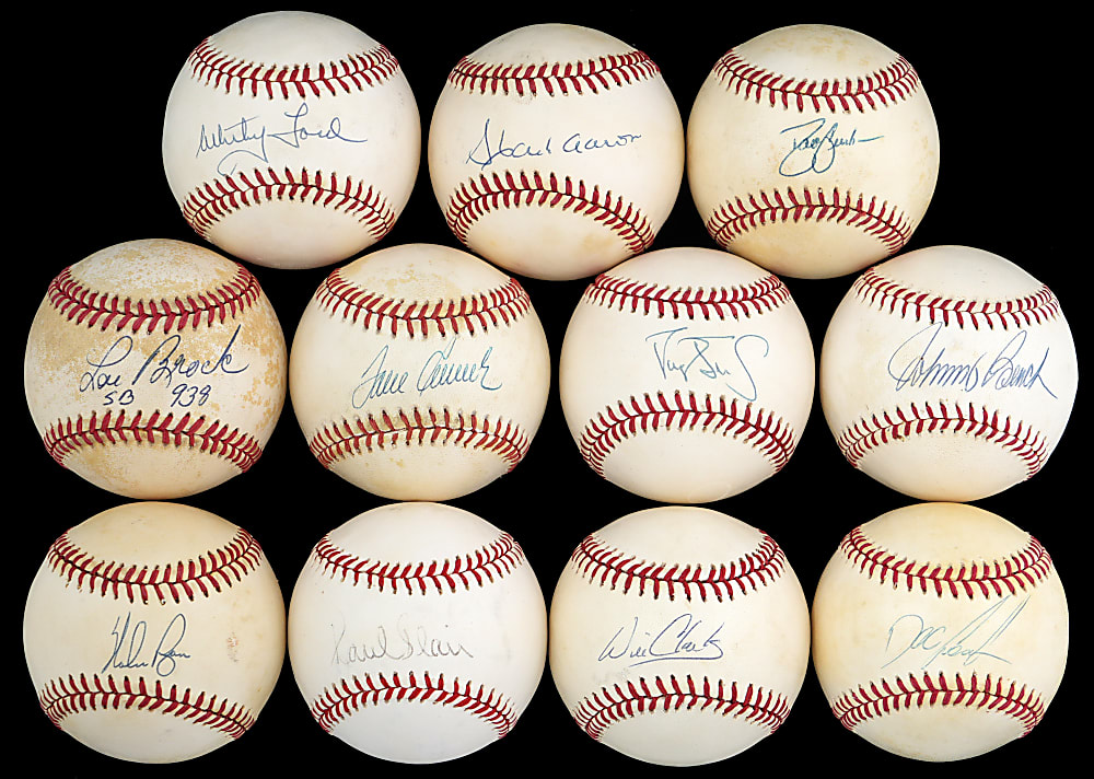 Single Signed Hall of Fame & Star Baseball Collection (11) with Hank Aaron, Nolan Ryan, Tom Seaver
