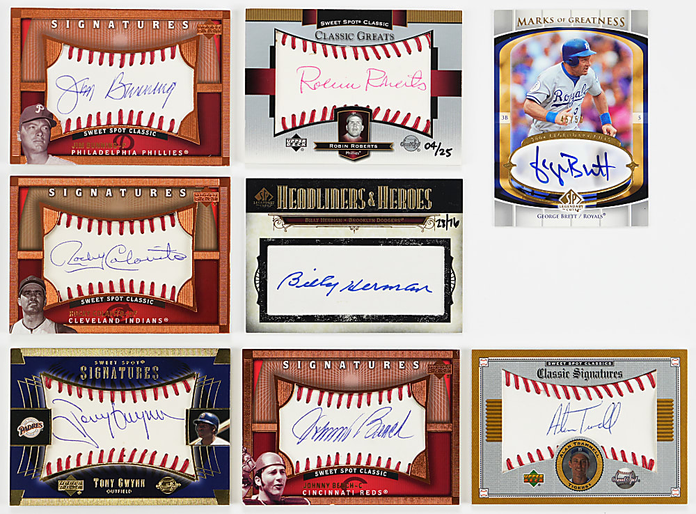 2002-2008 Upper Deck Hall of Fame & Star Certified Autographs (8) with Bench, Brett & Gwynn