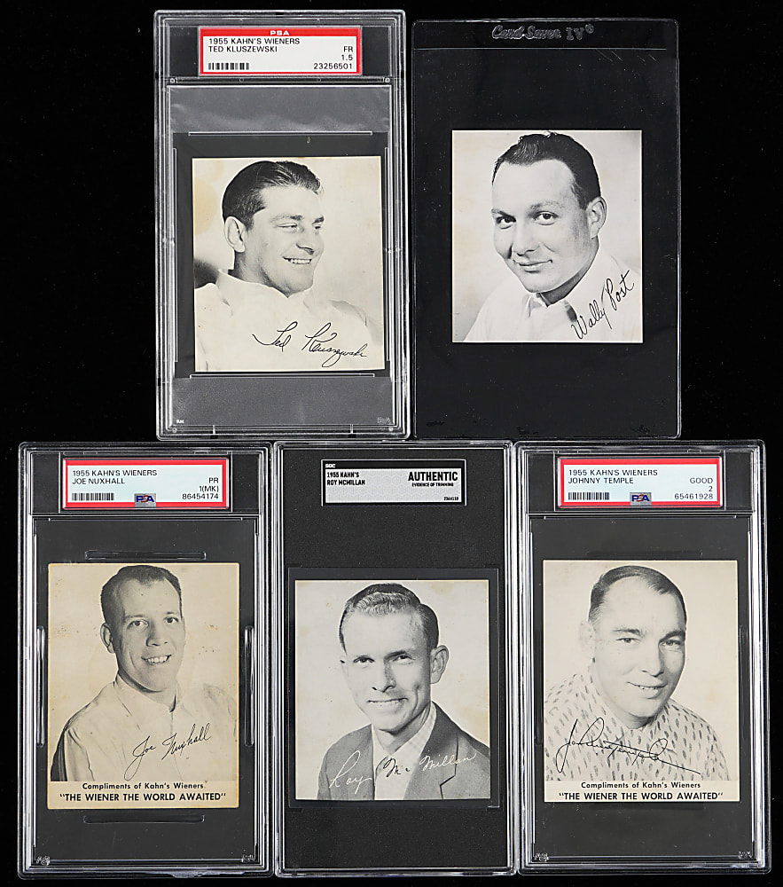 1955 Kahn's Wieners Cincinnati Reds Near Set (5/6) with (4) Graded Including Ted Kluszewski PSA FAIR 1.5 - Very Scarce Type!