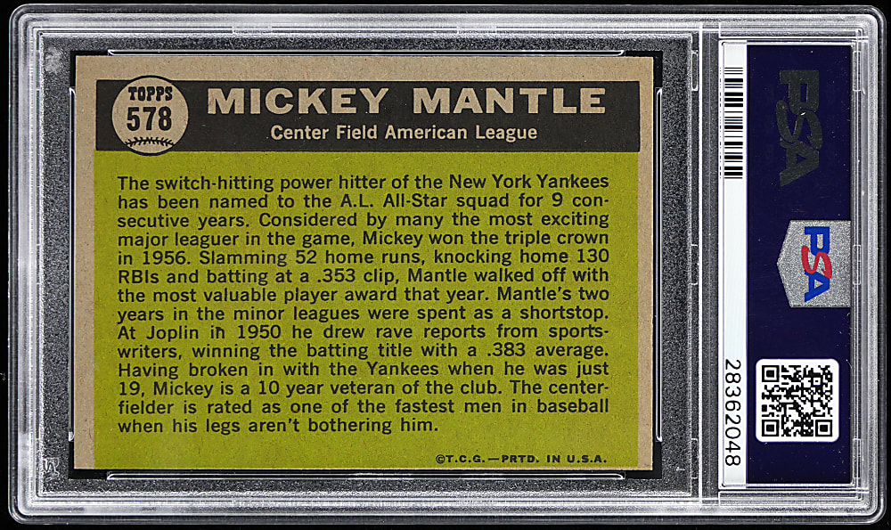 1961 Topps #578 Mickey Mantle All-Star High Number PSA EX-MT 6