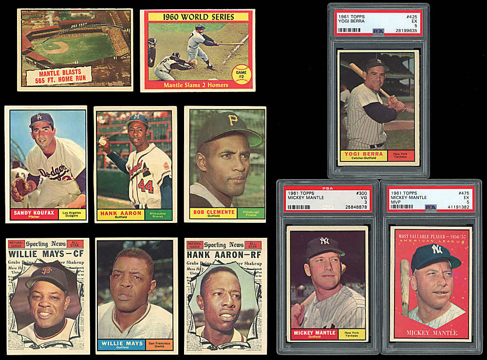 1961 Topps Near Set (584/587) with 4 PSA Graded Including 2 Mickey Mantle Plus 7 Variations - 591 Total Cards