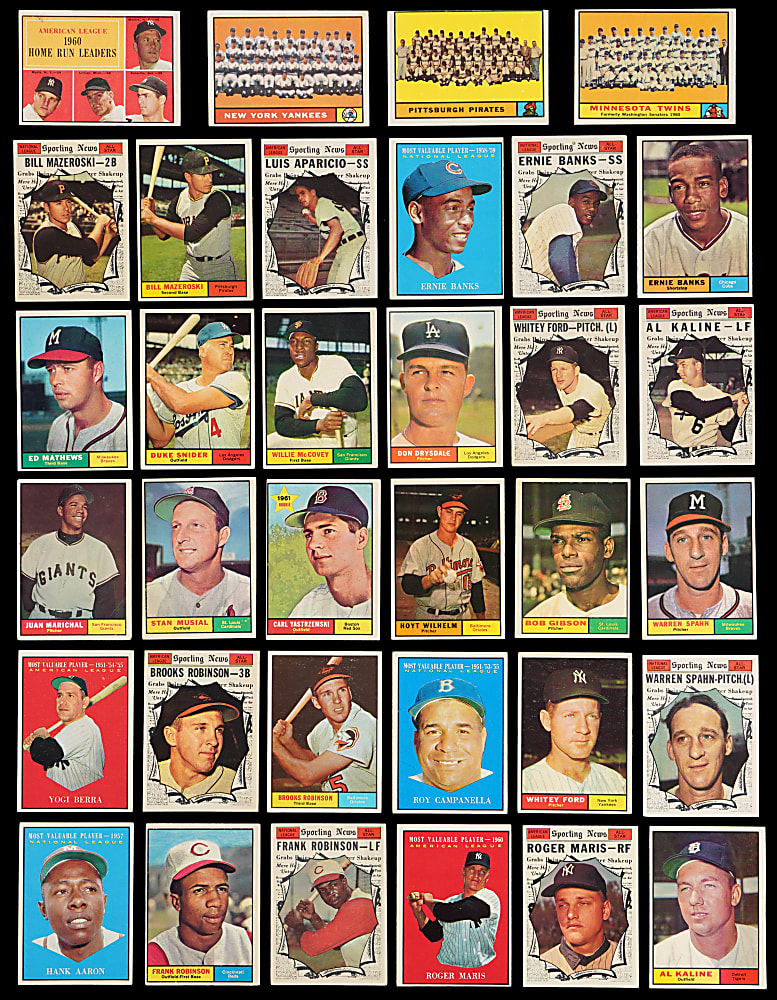 1961 Topps Near Set (584/587) with 4 PSA Graded Including 2 Mickey Mantle Plus 7 Variations - 591 Total Cards