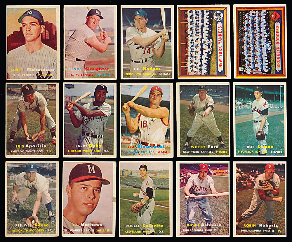1957 Topps Near Complete Set (400/407) with 6 Graded Including #176 Gene Baker Error PSA GOOD 2