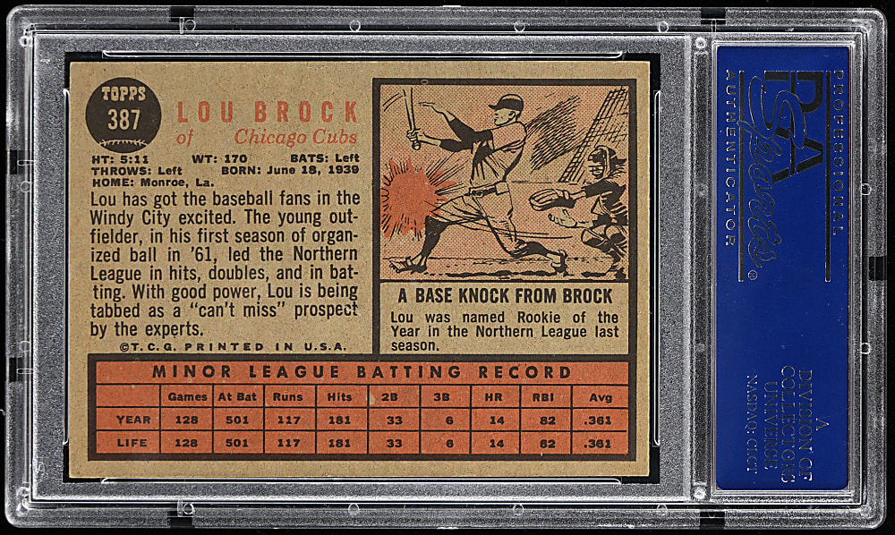 1962 Topps #387 Lou Brock Rookie PSA EX-MT 6