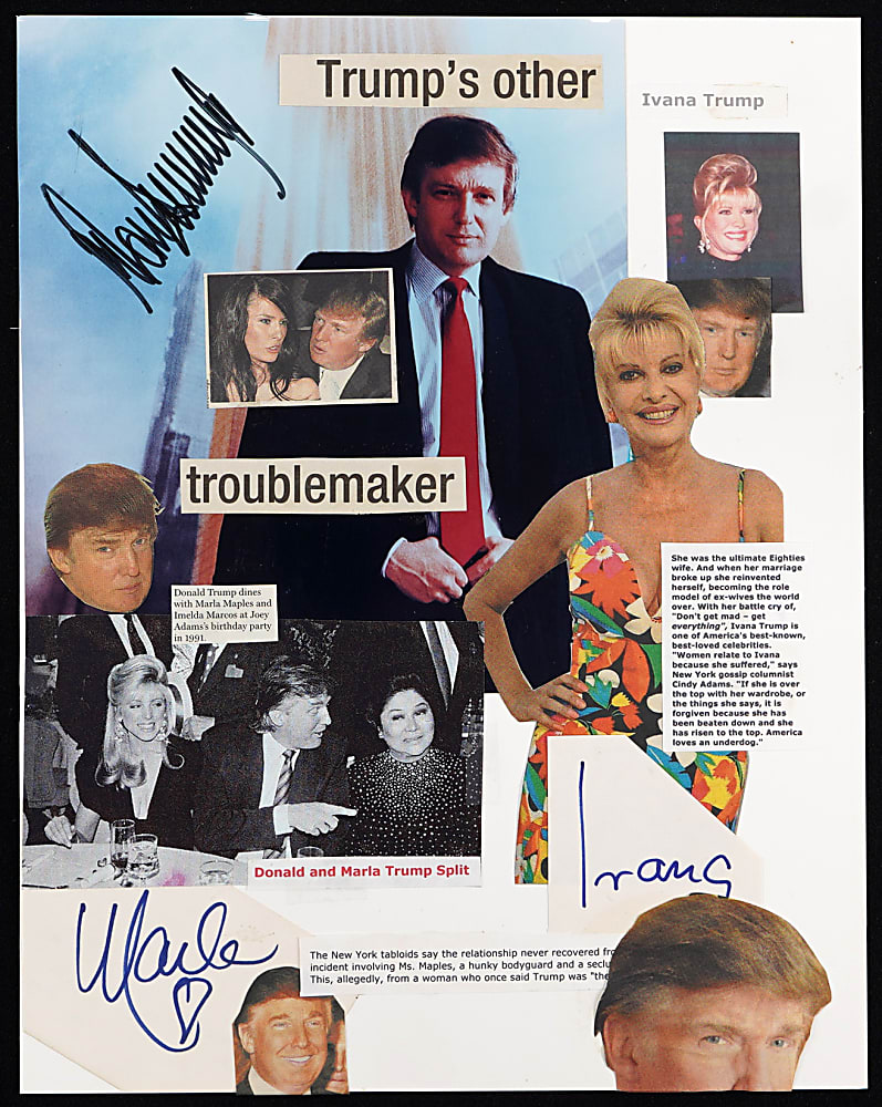 President Donald Trump Triple-Signed Collage Display with Donald, First Wife Ivana & Second Wife Marla