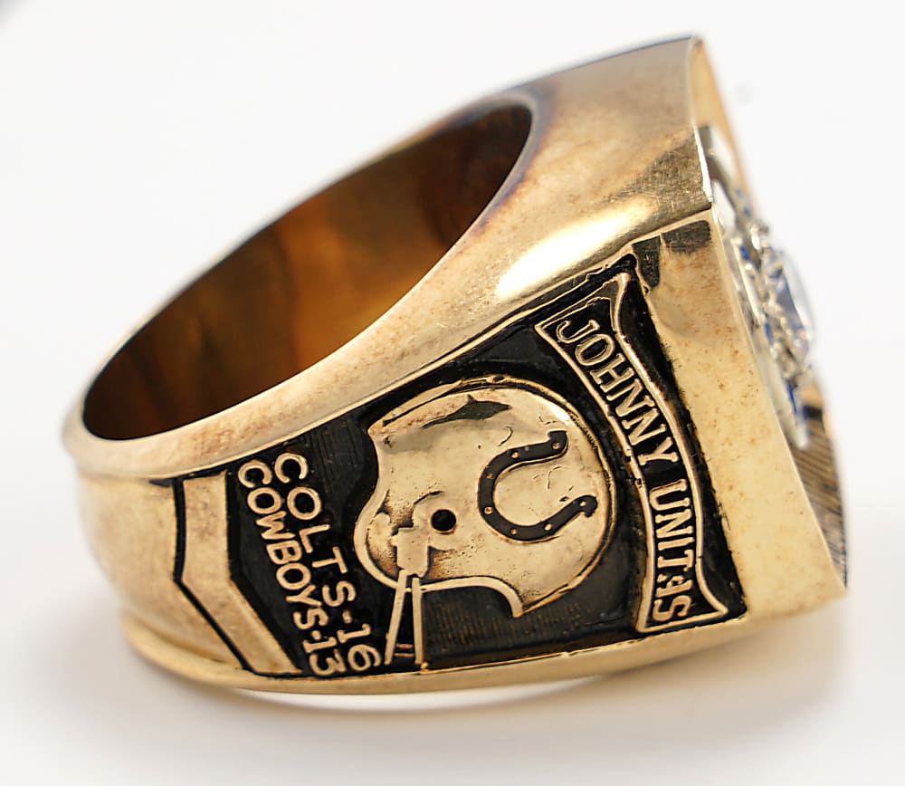 1970 Johnny Unitas Baltimore Colts Super Bowl V Championship 10k Gold Salesman's Sample Ring