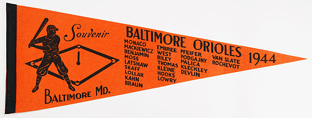 1944 Baltimore Orioles (International League Champions) Pennant - Rare!