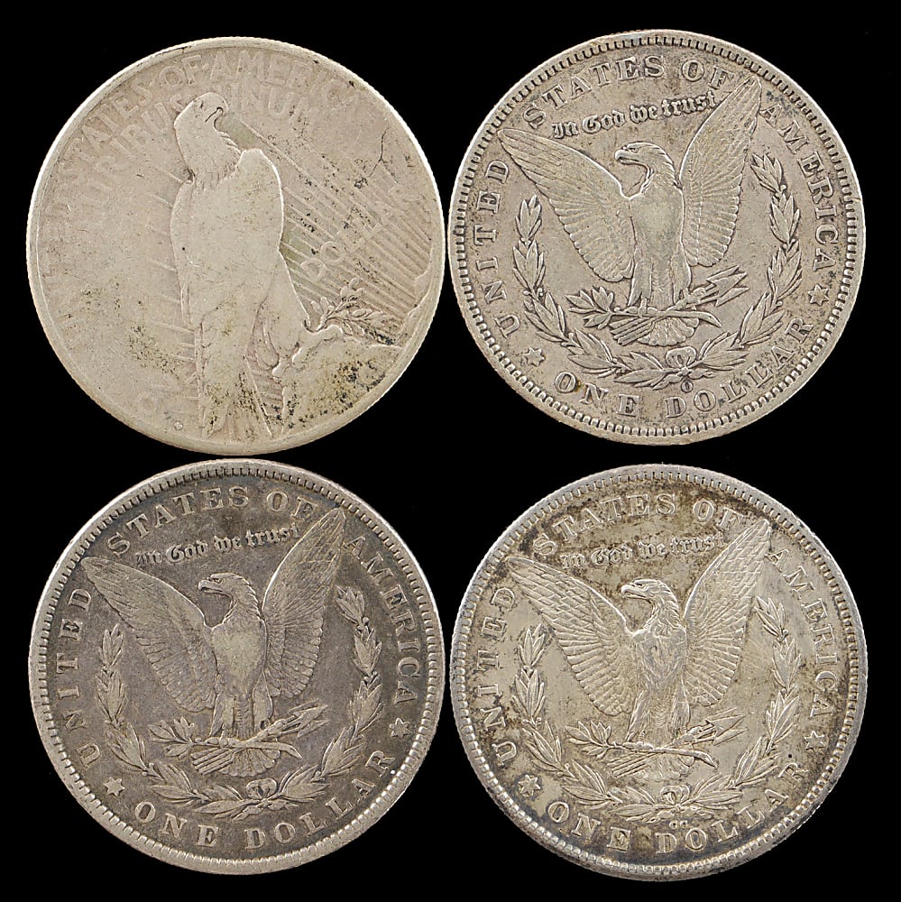 1878-1934 Morgan/Peace Silver Dollars (4) with 1878-CC & 1894-O