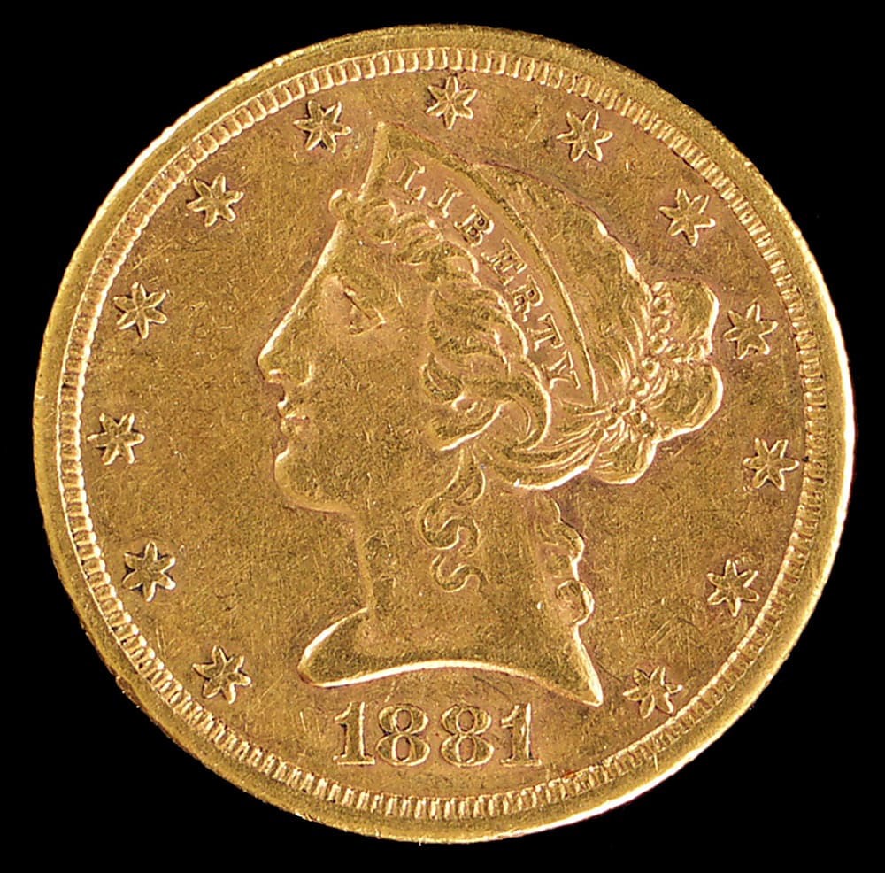 1881-S Liberty Head $5 Half  Eagle Gold Coin