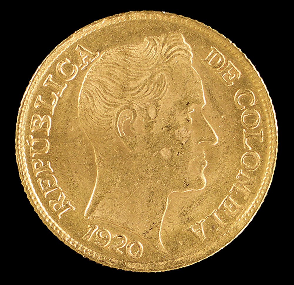 1920 Colombia 5 Pesos Gold Coin