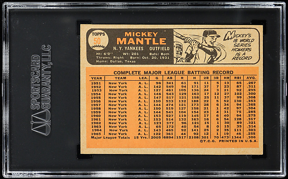 1966 Topps #50 Mickey Mantle SGC EX 5
