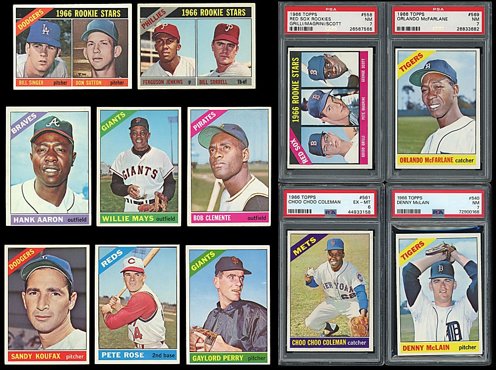 1966 Topps Near Set (595/598) with 4 PSA Graded High Numbers Plus 11 Variations - 606 Total Cards