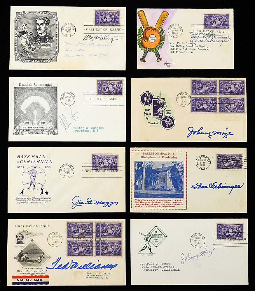 1939 Postal Stamped First Day Covers Collection (21) With (8) Signed Including Joe DiMaggio & Ted Williams