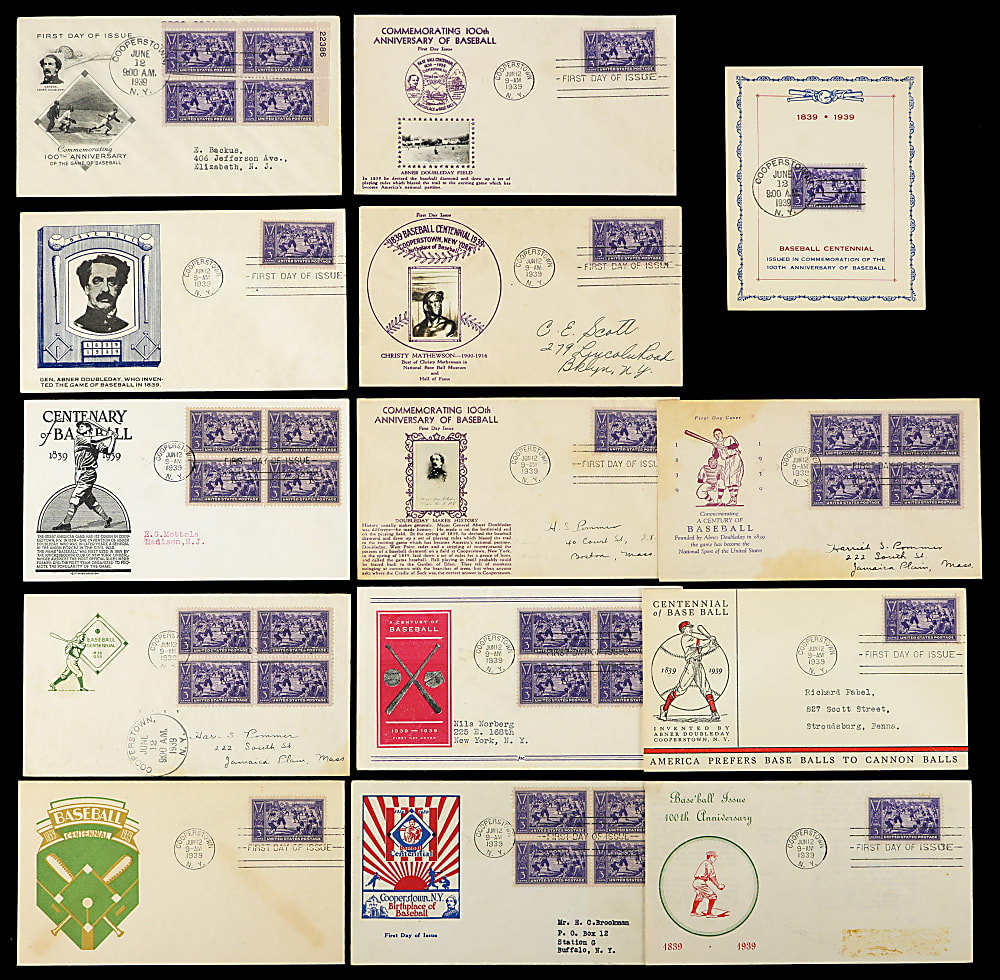1939 Postal Stamped First Day Covers Collection (21) With (8) Signed Including Joe DiMaggio & Ted Williams