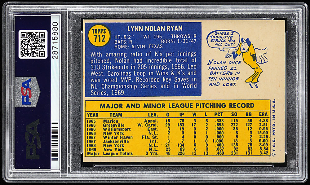 1970 Topps #712 Nolan Ryan PSA EX-MT 6