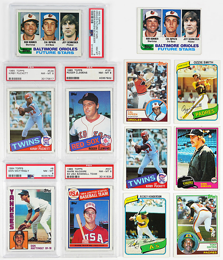 1980-1985 Topps Singles Hoard (16,000+) with (1,600+) Hall of Famers Including PSA NM-MT 8 Mattingly, McGwire & Ripken Rookies