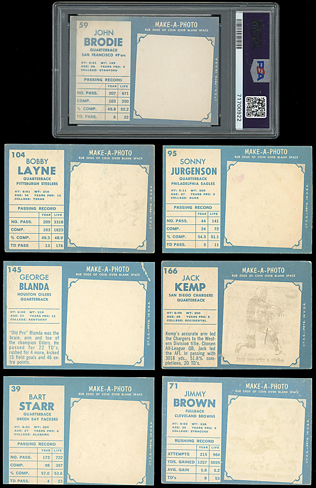 1961 Topps Football Near Set (179/198) with PSA NM 7 John Brodie Rookie