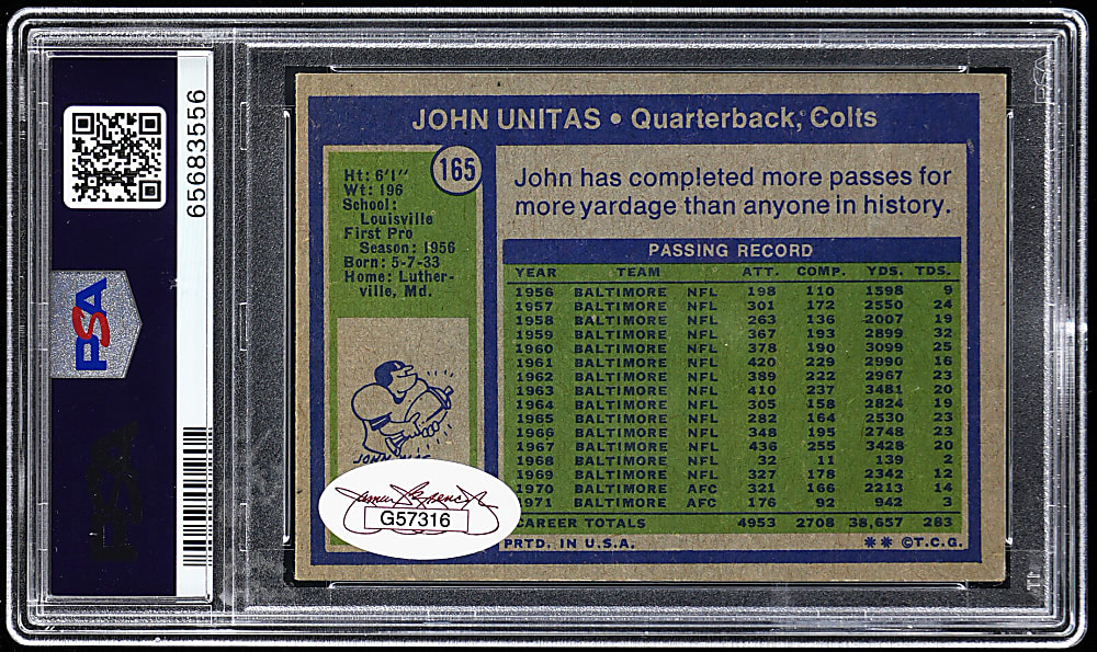 1972 Topps Football #165 Johnny Unitas Signed PSA/DNA Authentic with "10" Autograph