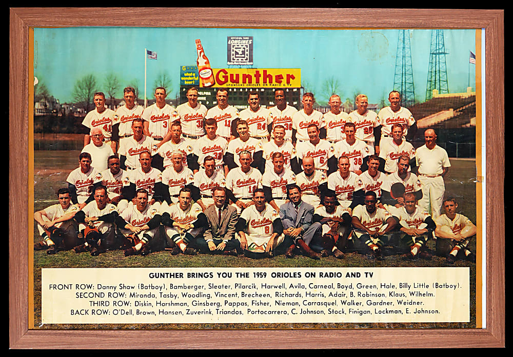 1959 Gunther Beer Baltimore Orioles Team Photo in Framed Display