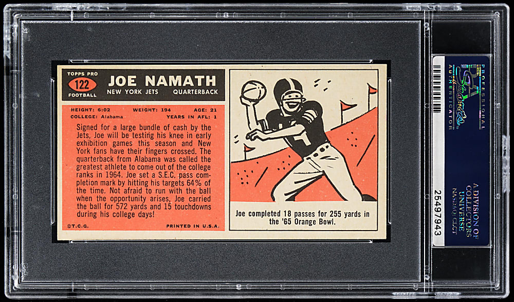 1965 Topps #122 Joe Namath Rookie Shortprint PSA EX-MT+ 6.5