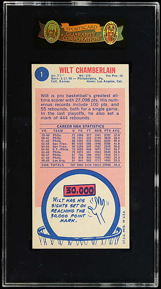 1969-1970 Topps Basketball #1 Wilt Chamberlain SGC NM+ 7.5