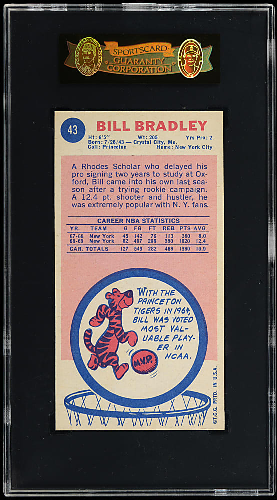 1969-1970 Topps Basketball #43 Bill Bradley Rookie SGC NM/MT+ 8.5