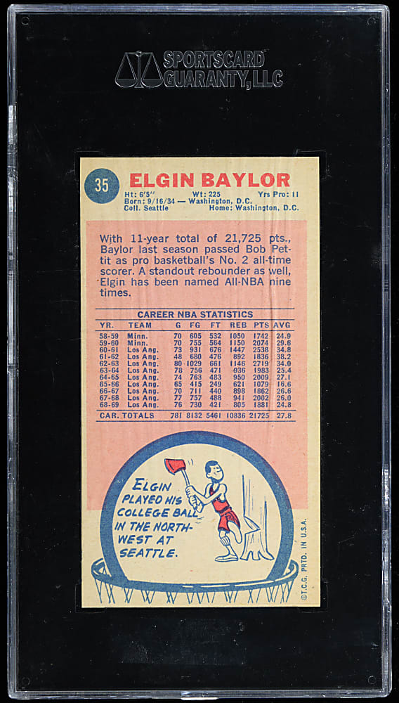 1969-1970 Topps Basketball #35 Elgin Baylor SGC NM/MT 8
