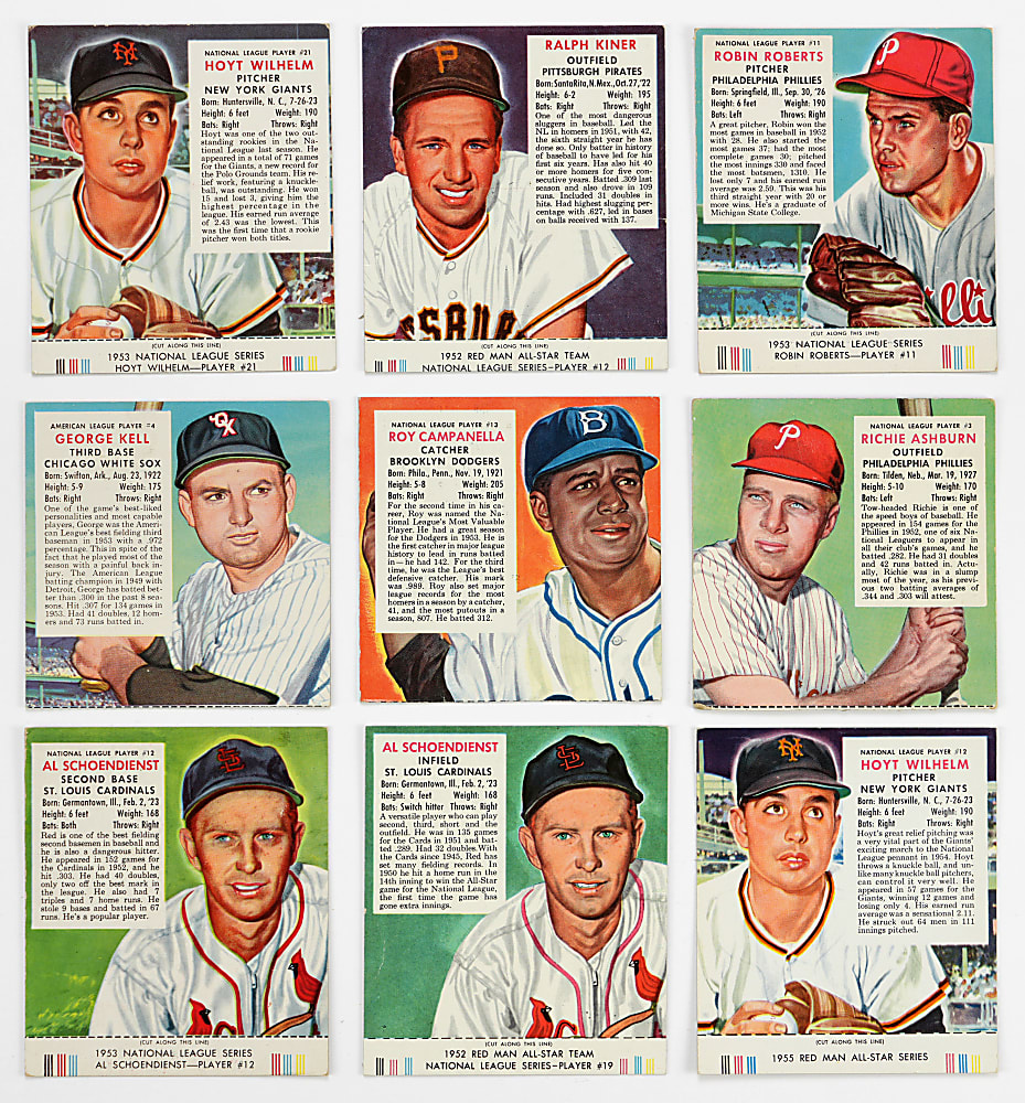1952-1955 Red Man Tobacco Collection (79) Including (40) with Tabs, (16) Hall of Famers & (2) Graded