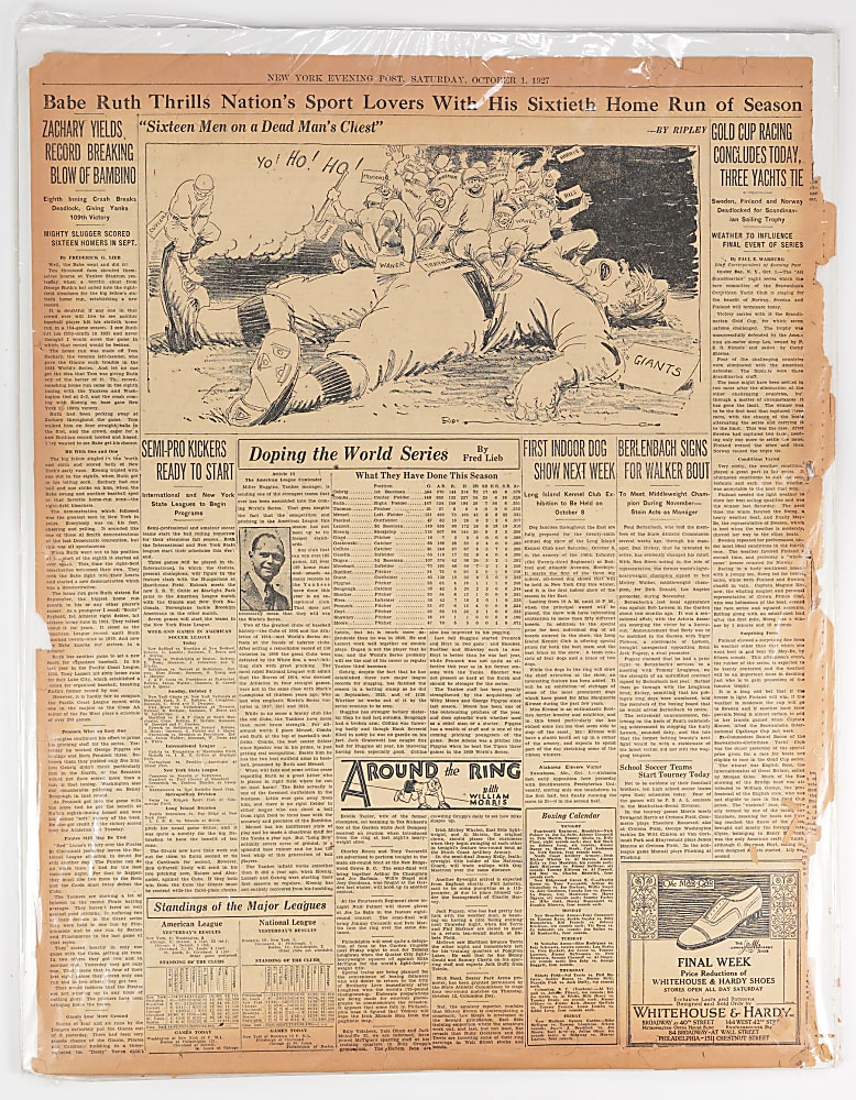 1921-1927 Major Baseball Events Newspaper Trio with 1921 Joe Jackson/Black Sox Courtroom Proceedings & 1927 Babe Ruth’s 60th Home Run