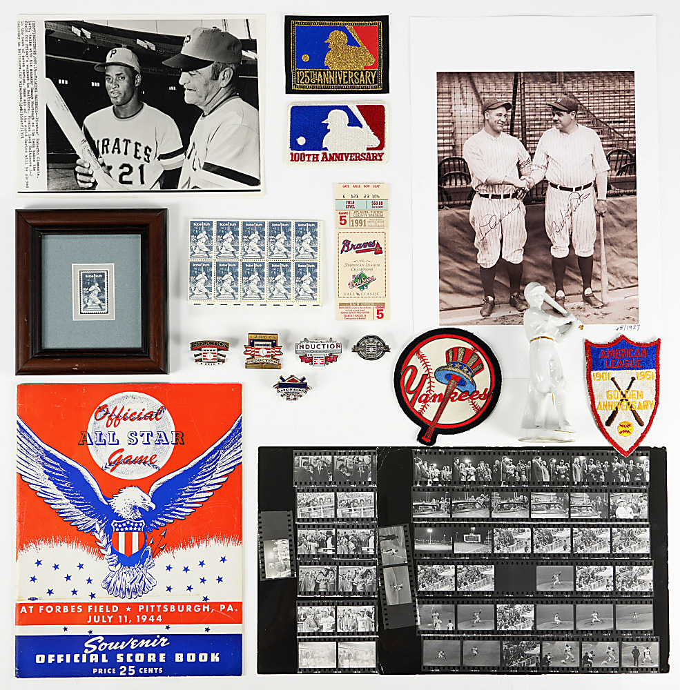 1920s-Modern Baseball Treasure Chest (19) with 1922 Coca-Cola Calendar, 1944 All-Star Program & Roberto Clemente Photos