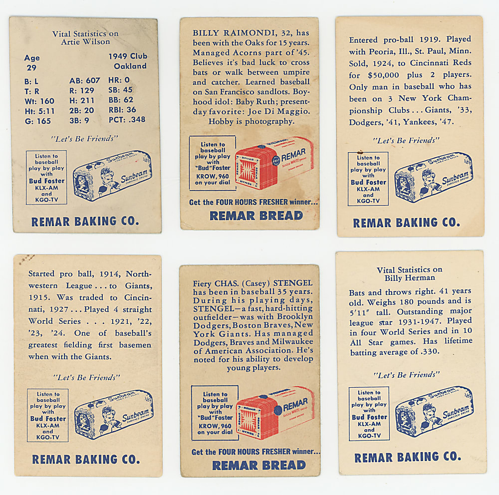 1946-1950 Remar Bread Oakland Oaks Collection (49) with 1946 Near Set (21/23) Including Casey Stengel